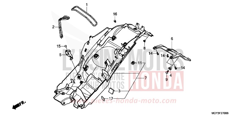 GARDE-BOUE ARRIERE von VFR800X „Crossrunner“ MAT BULLET SILVER (NH389) von 2013